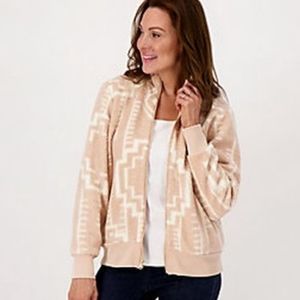 SUSAN GRAVER Weekend Printed Polar Fleece Bomber Jacket Peachy Nude Sz 2x